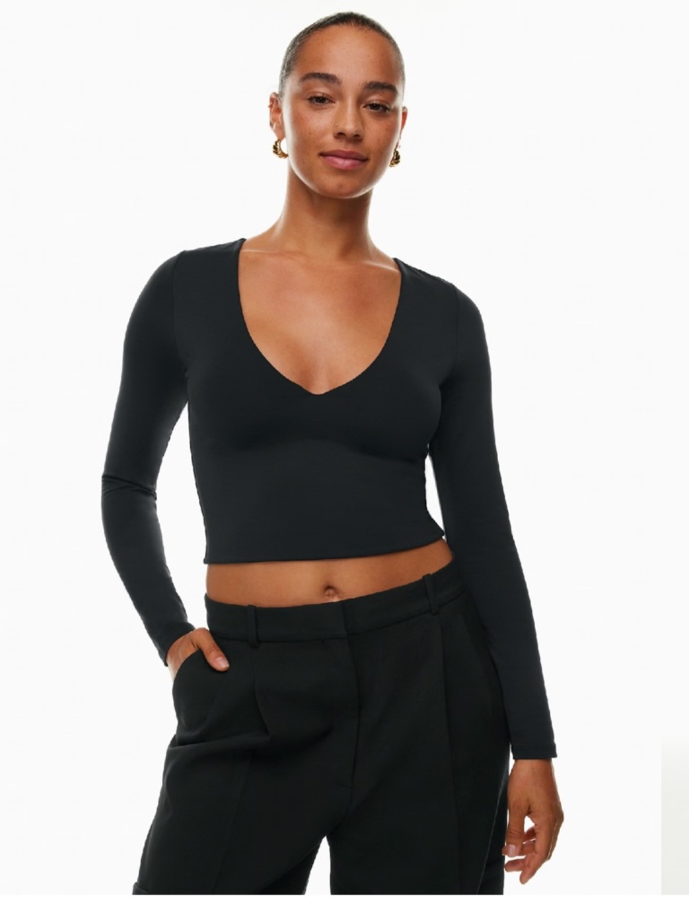 Aritzia Babaton Contour V-Neck Long-Sleeve Crop Top - Corsa Red